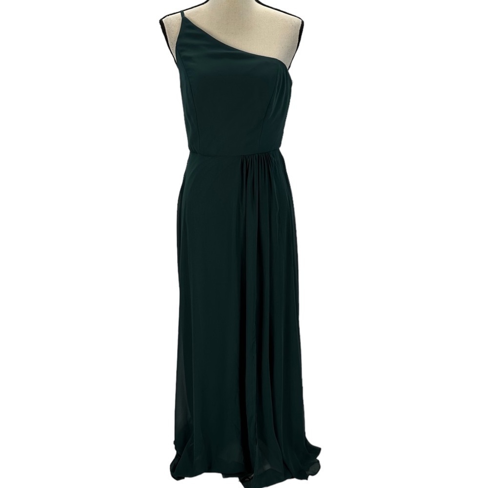 After Six Sleeveless One Shoulder Chiffon Gown - Evergreen Green - size 4